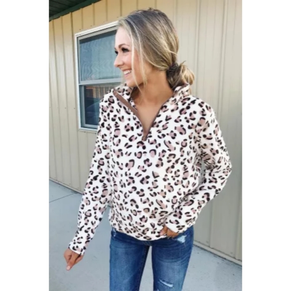 💜LAST ONE Apricot Quarter Zip Leopard Sweatshirt - Picture 4 of 6